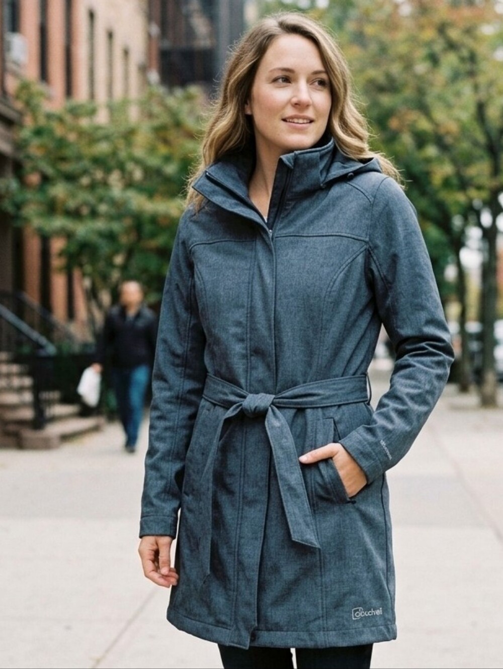 Cloudveil Blue Hooded Softshell Trench Jacket Coat with Belt - Medium